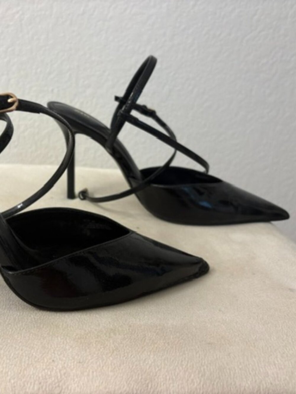 Zara - Women's Slingback Stiletto High Heels Pointe Toe Patent Pumps - Sz. 8